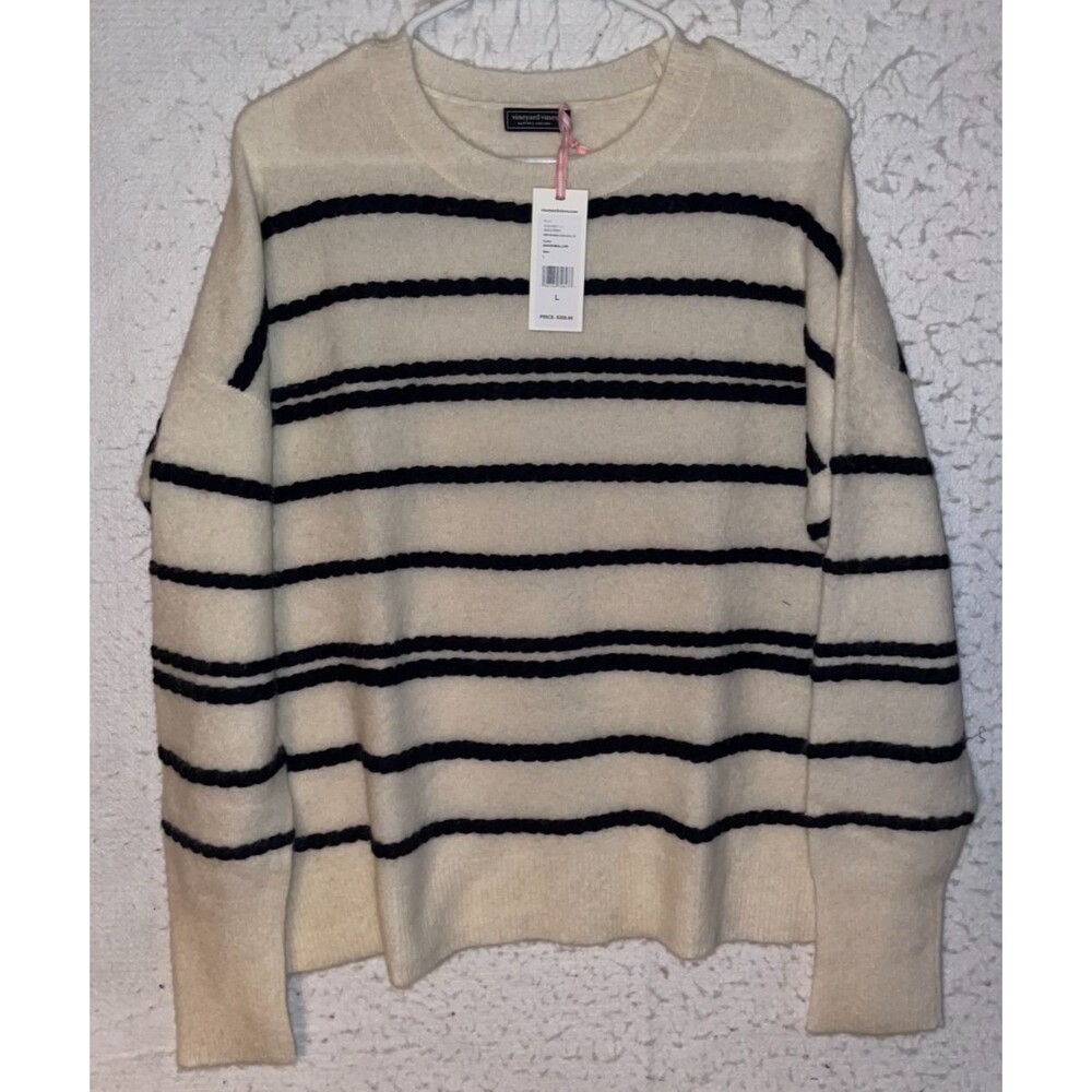 Vineyard Vines Rope Intarsia Crewneck Sweater Women's sz L Wool Marshmallow NWT